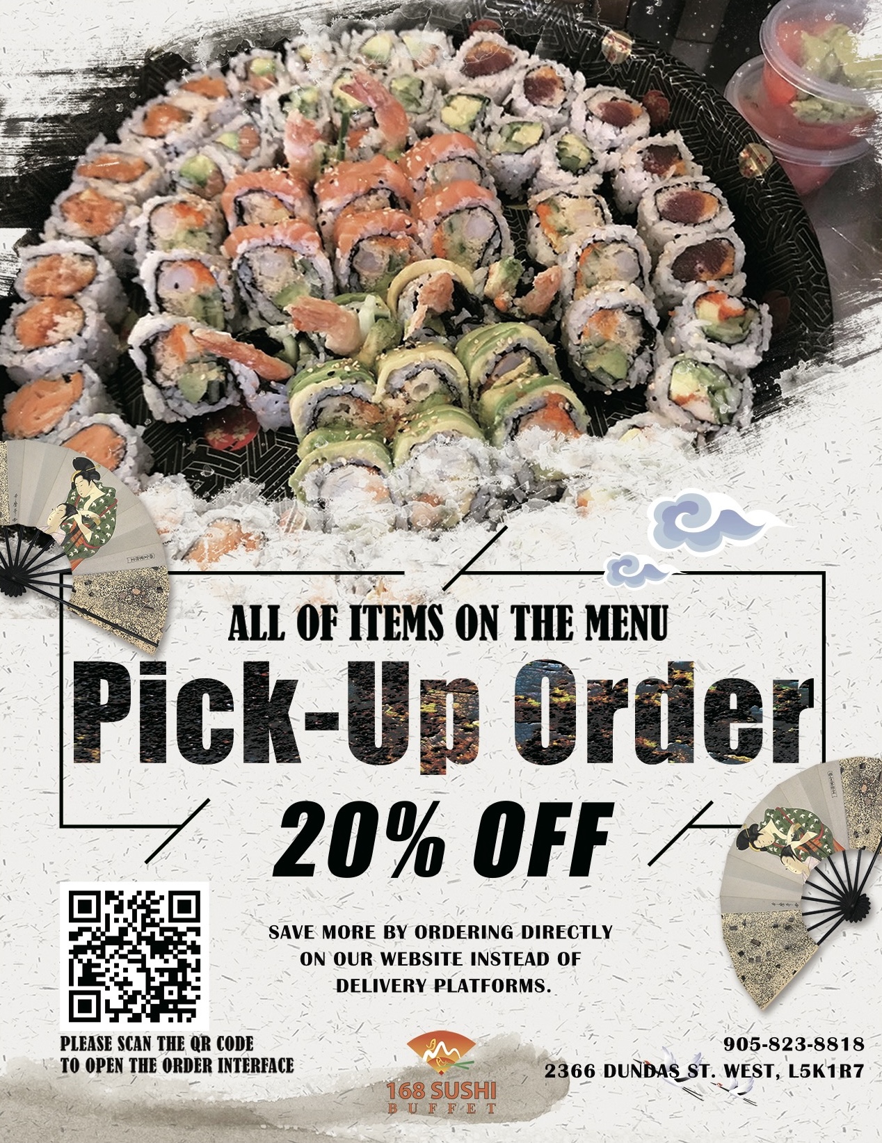 168 sushi, pickup, feb